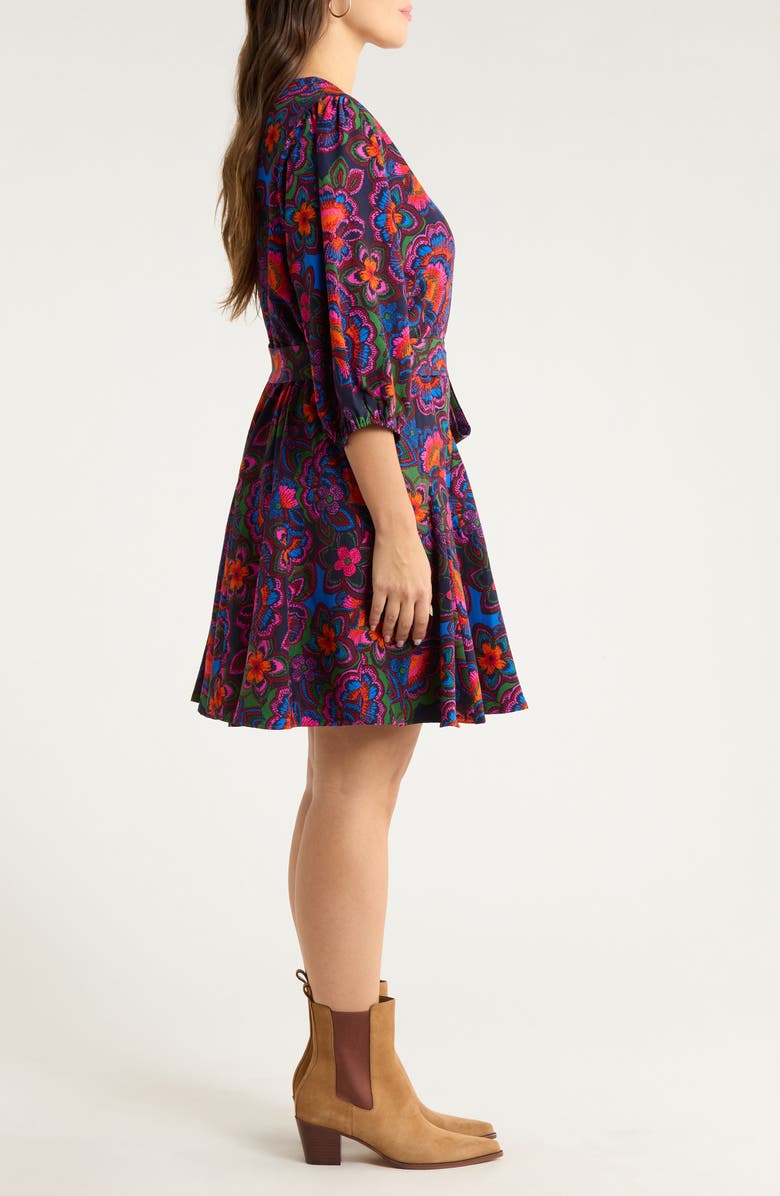 SUGARLIPS Rainbow Floral Print Minidress, Alternate, color, Navy-Fuchsia