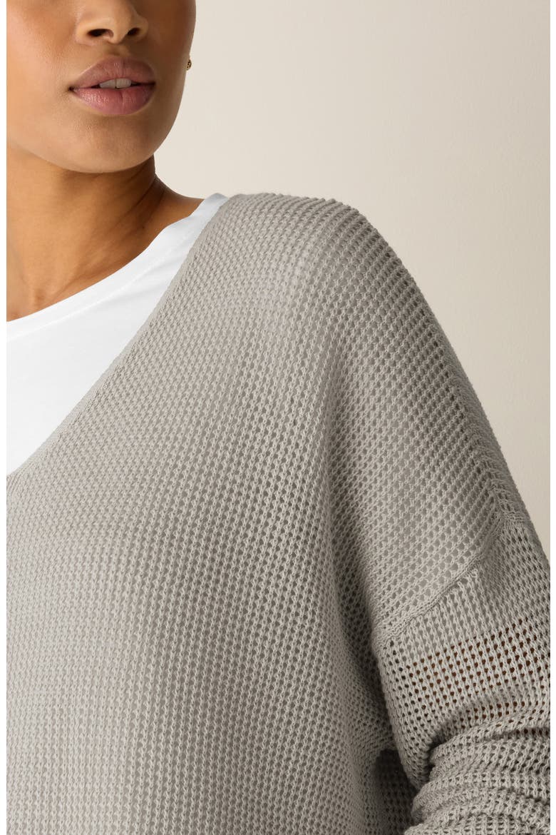 V-Neck Open Knit Sweater, Alternate, color, CHALK