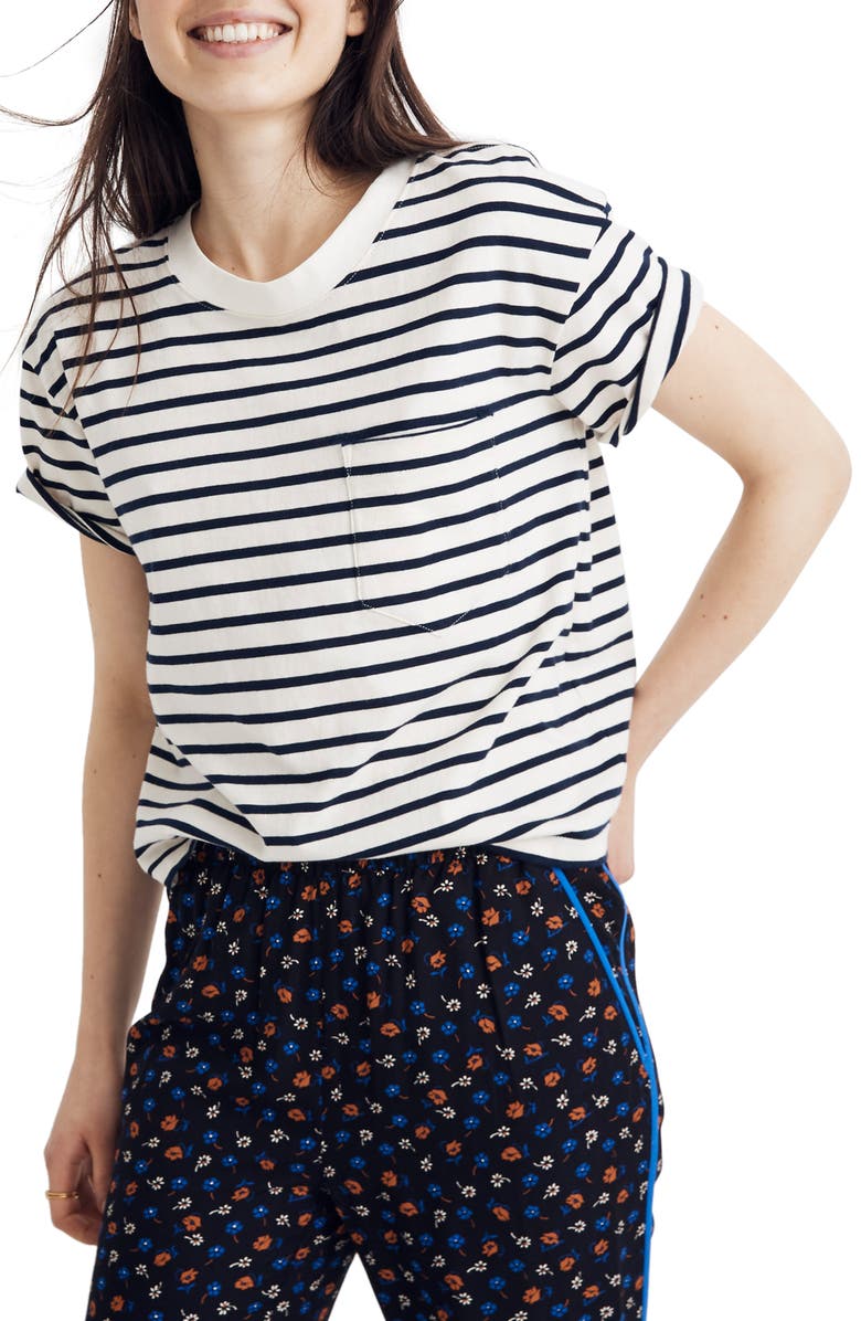 Madewell Baker Stripe Easy Crop Tee, Main, color, 