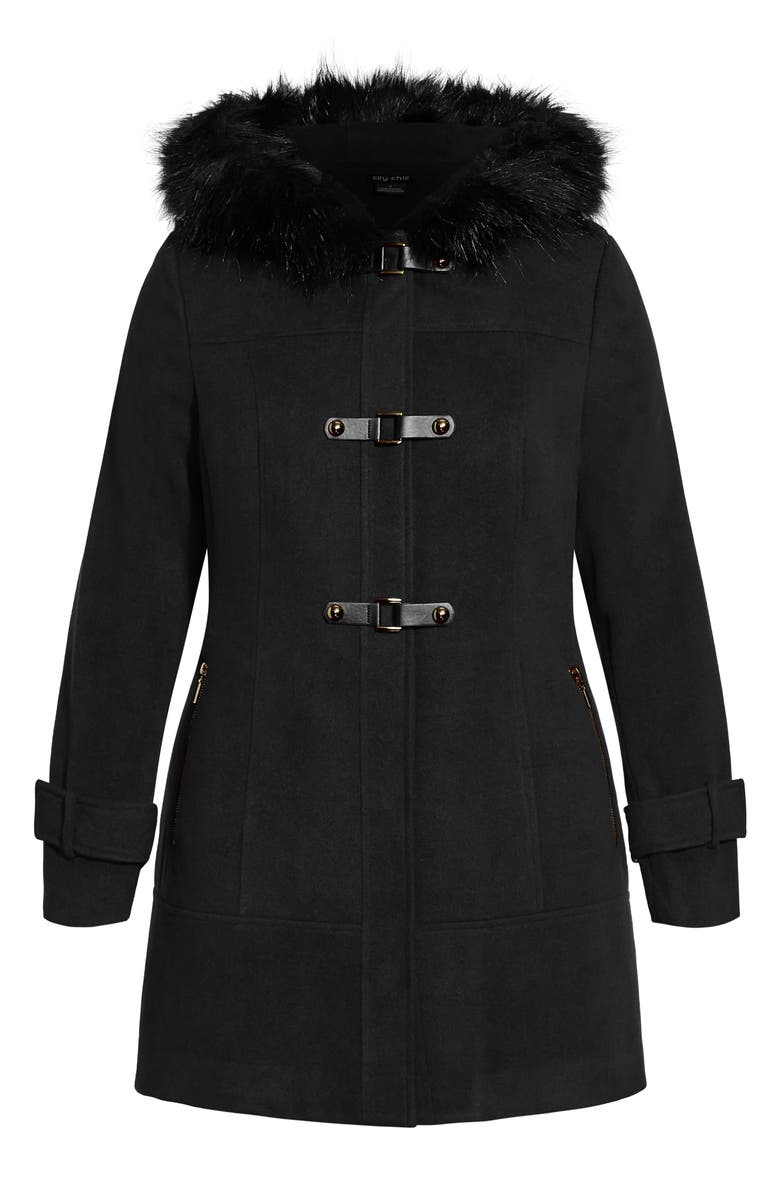 City Chic Wonderwall Coat with Faux Fur Collar, Alternate, color, Black