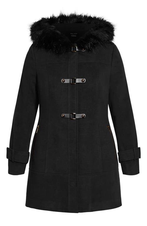 City Chic Wonderwall Coat With Faux Fur Collar In Black