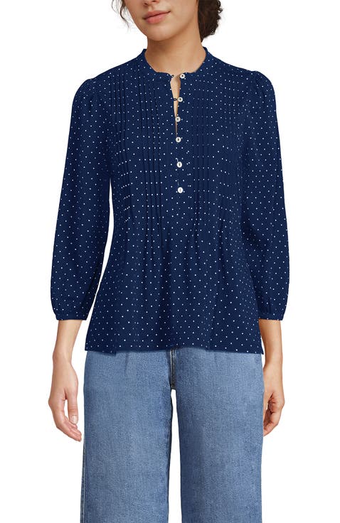 Lightweight Jersey Button Pintuck Top