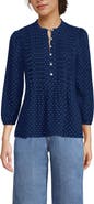 Lands' End Plus Size Lightweight Jersey Button Pintuck Top