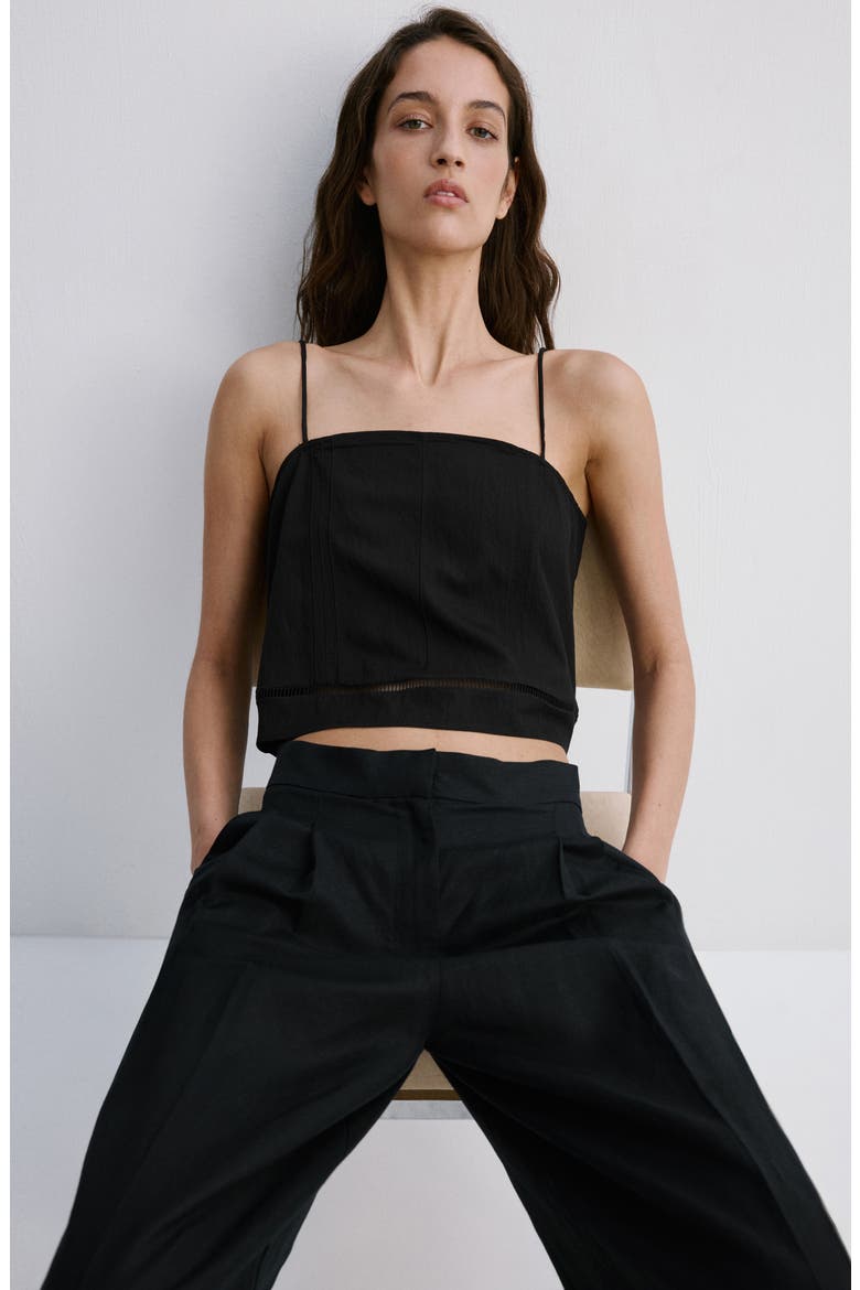 Cutwork Trim Crop Top, Alternate, color, BLACK