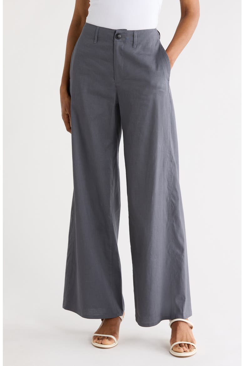Serena Linen High Rise Trousers, Main, color, FUT GREY