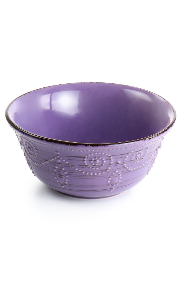 Elama Rustic Birch 16 Piece Stoneware Dinnerware Set, Alternate, color, Purple