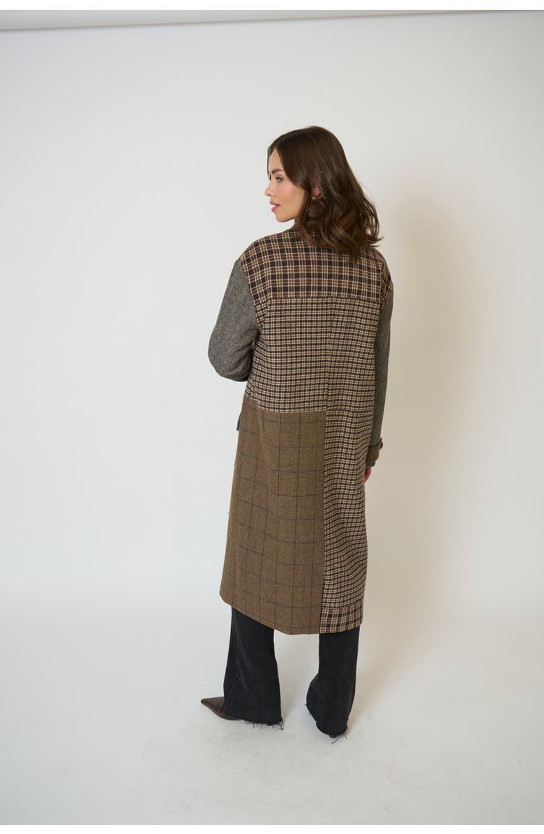Central Park West Raven Patchwork Long Coat, Alternate, color, Brown