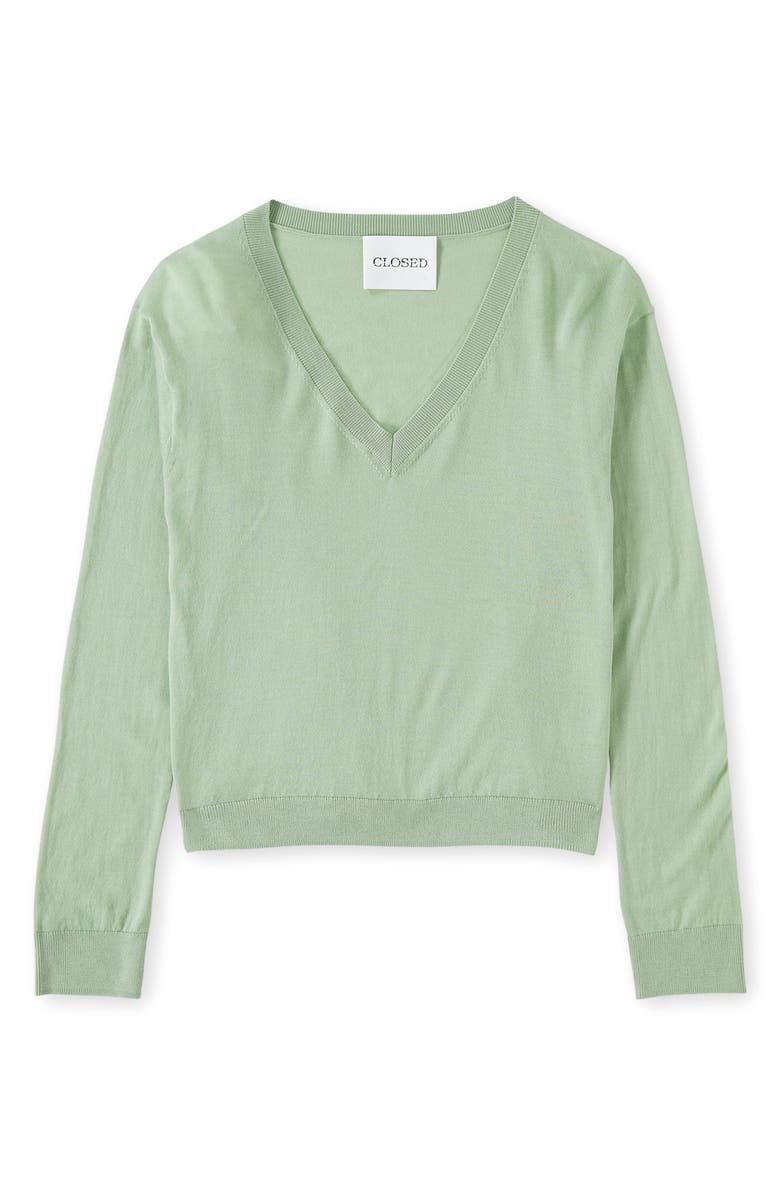 Closed V-Neck Long Sleeve Organic Cotton Knit Top, Alternate, color, Giada Green