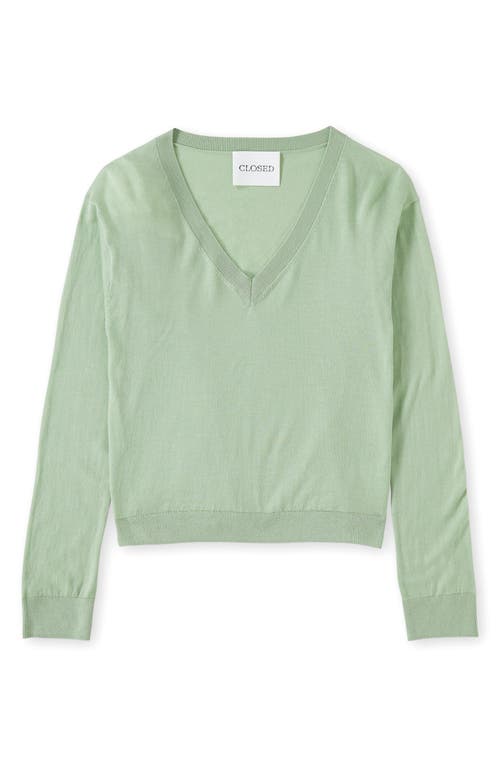 Closed V-neck Long Sleeve Organic Cotton Knit Top In Green