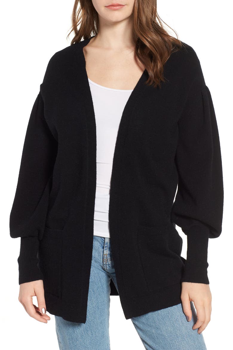 Balloon Sleeve Cardigan, Main, color, BLACK