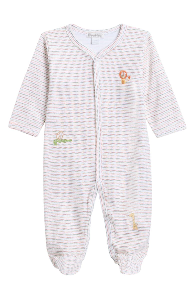 Kissy Kissy Animal Dotted Stripe Pima Cotton Footie, Main, color, 