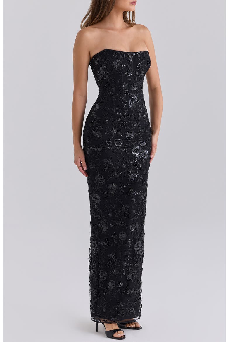 Anisa Embellished Strapless Maxi Dress, Alternate, color, BLACK