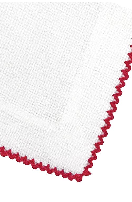 Tina Chen Designs Picot Edge Set Of 4 Linen Cocktail Napkins In Red