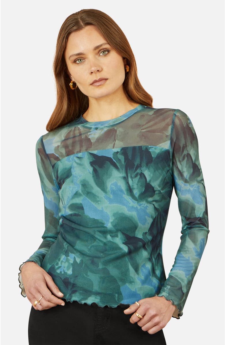 Yumi Long Sleeve Floral Mesh Top, Alternate, color, Green