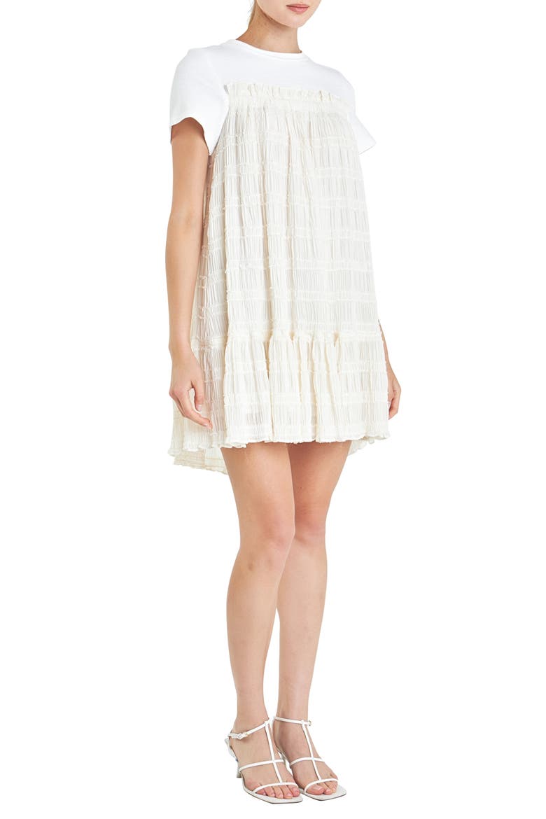 Shirred Chiffon T-Shirt Dress, Alternate, color, WHITE/ IVORY