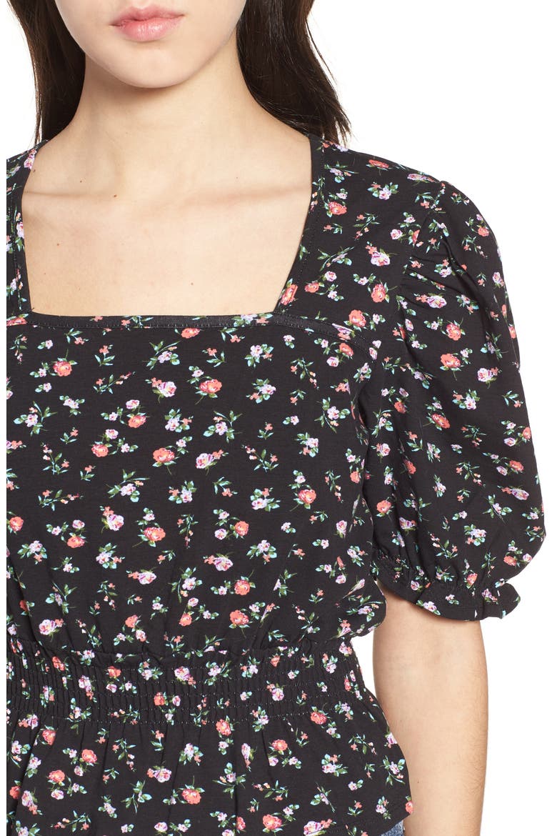 Floral Print Smock Waist Top, Alternate, color, BLACKGROUND FLORAL