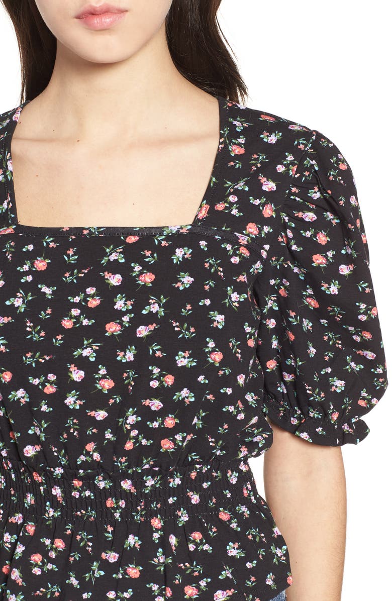 Love, Fire Floral Print Smock Waist Top, Alternate, color,