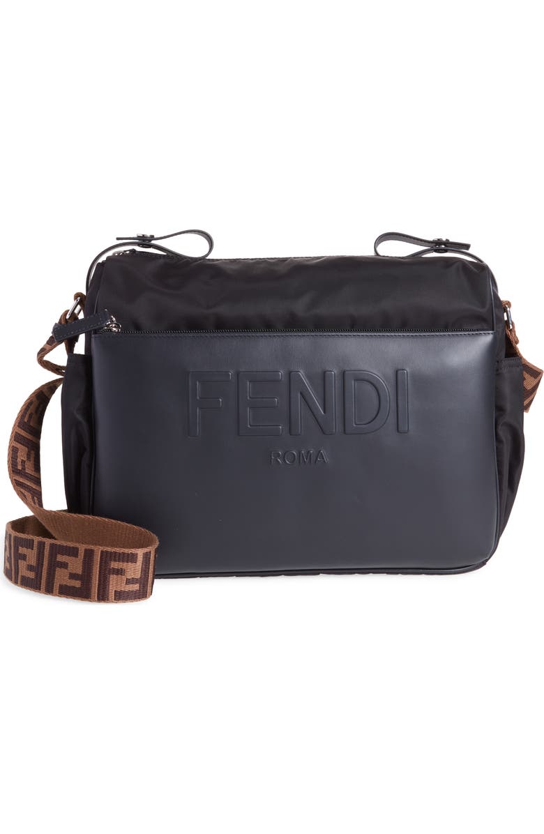 Fendi Logo Leather & Nylon Diaper Bag, Main, color,