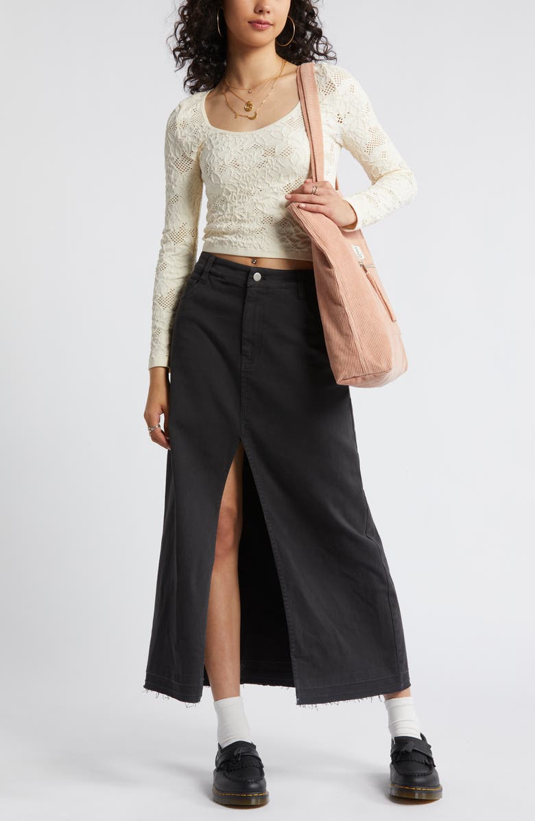 BP. Raw Hem Stretch Twill A-Line Skirt, Alternate, color, Black Night