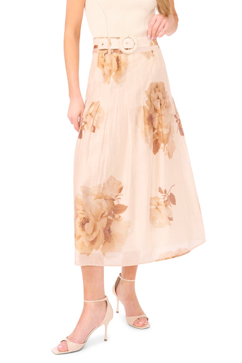 Penelope Floral Midi Skirt, Main, color, BISCOTTI BEIGE