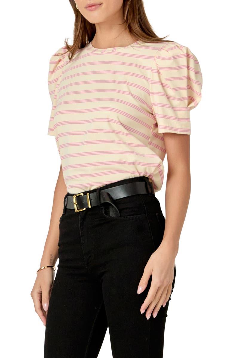 English Factory Stripe Puff Sleeve Top, Alternate, color, Cream/ Pink