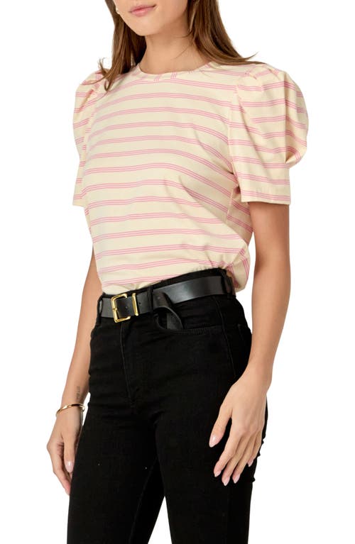English Factory Stripe Puff Sleeve Top In Cream/pink