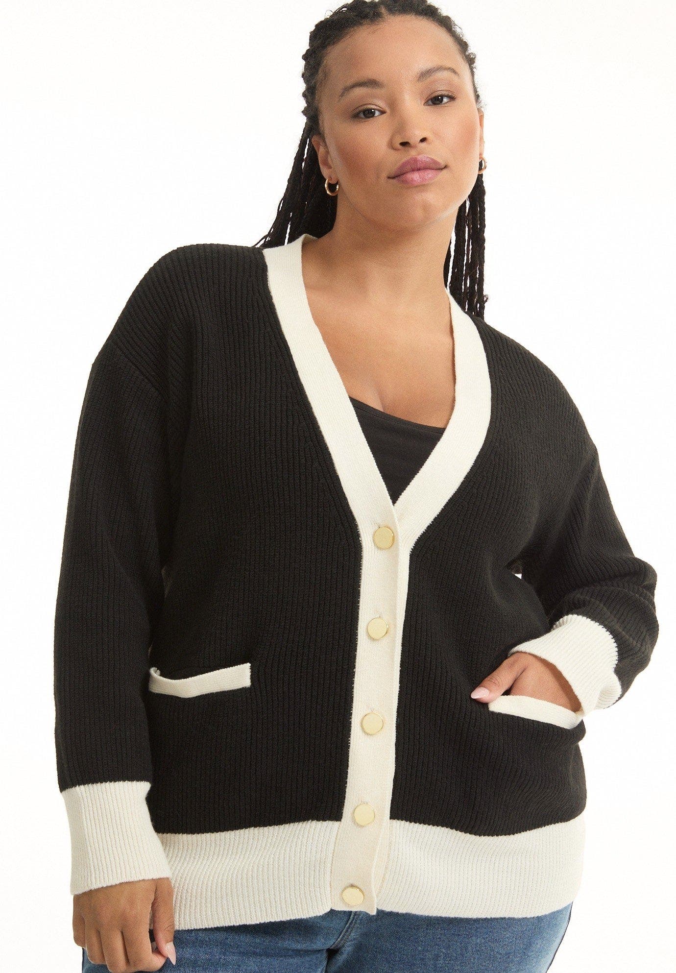 Contrast V-Neck Cardigan (Women) | Nordstrom