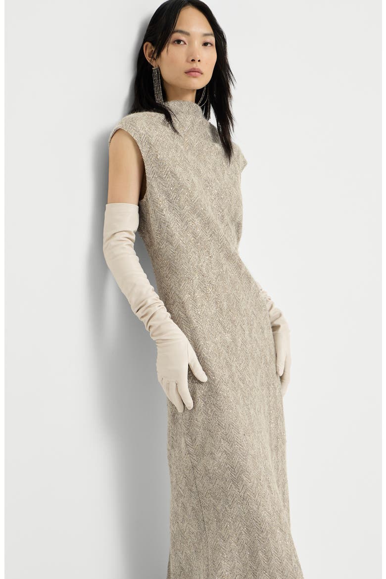 Dazzling chevron embroidery dress in sparkling mohair and wool, Alternate, color, Rope