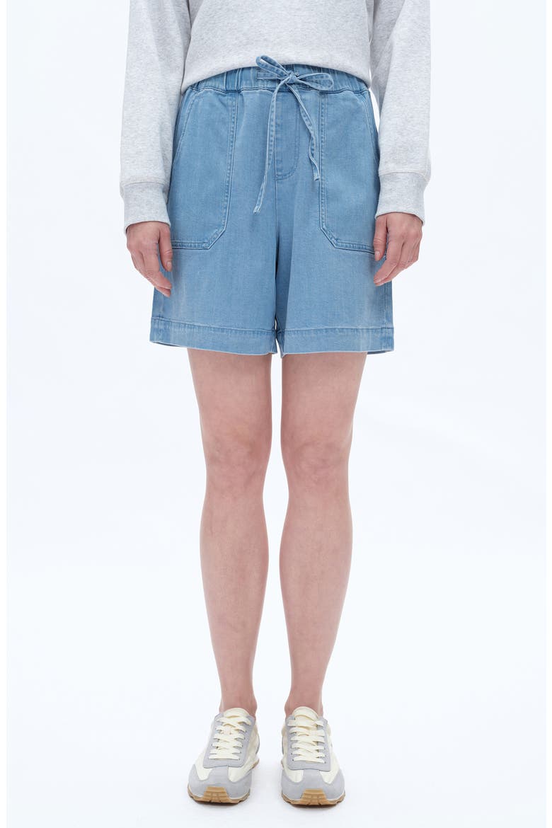 High Waist Drawstring Denim Shorts, Main, color, LIGHT BLUE