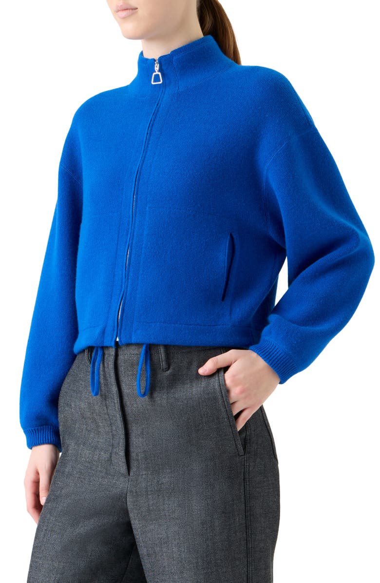 Akris Piqué Knit Cashmere Crop Zip-Up Cardigan, Alternate, color, Royal Blue