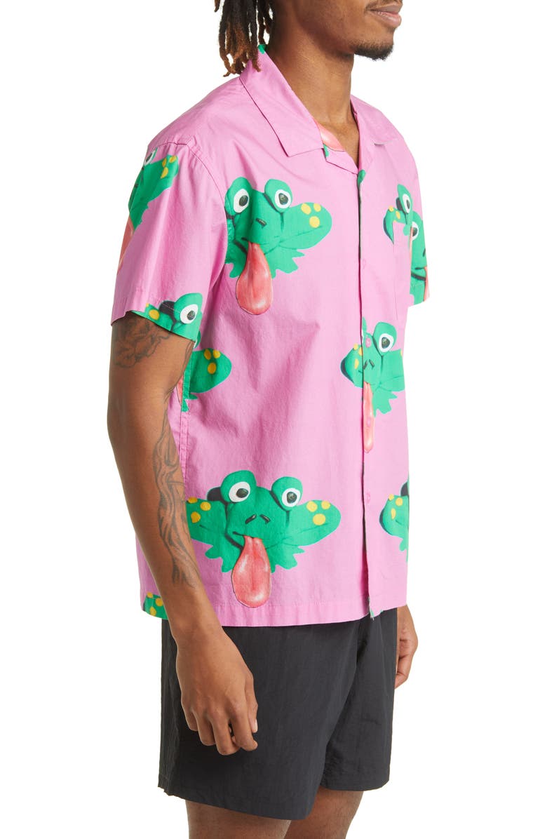 Obey Frogman Pocket Short Sleeve Button-Up Camp Shirt, Alternate, color, 