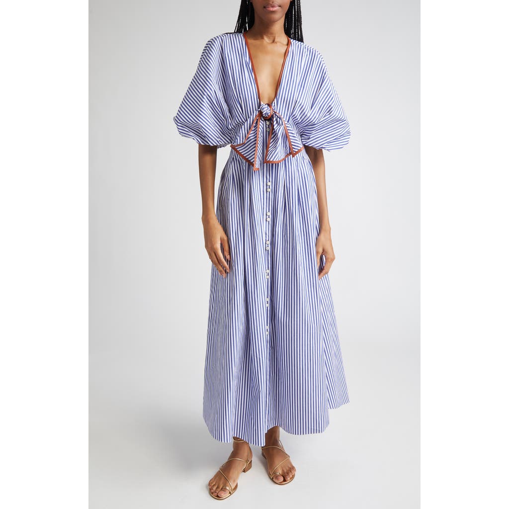 Johanna Ortiz Endless Spring Tie Front Cotton Dress In Blue