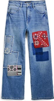 Desigual Embroidered Patch Crop Straight Leg Jeans
