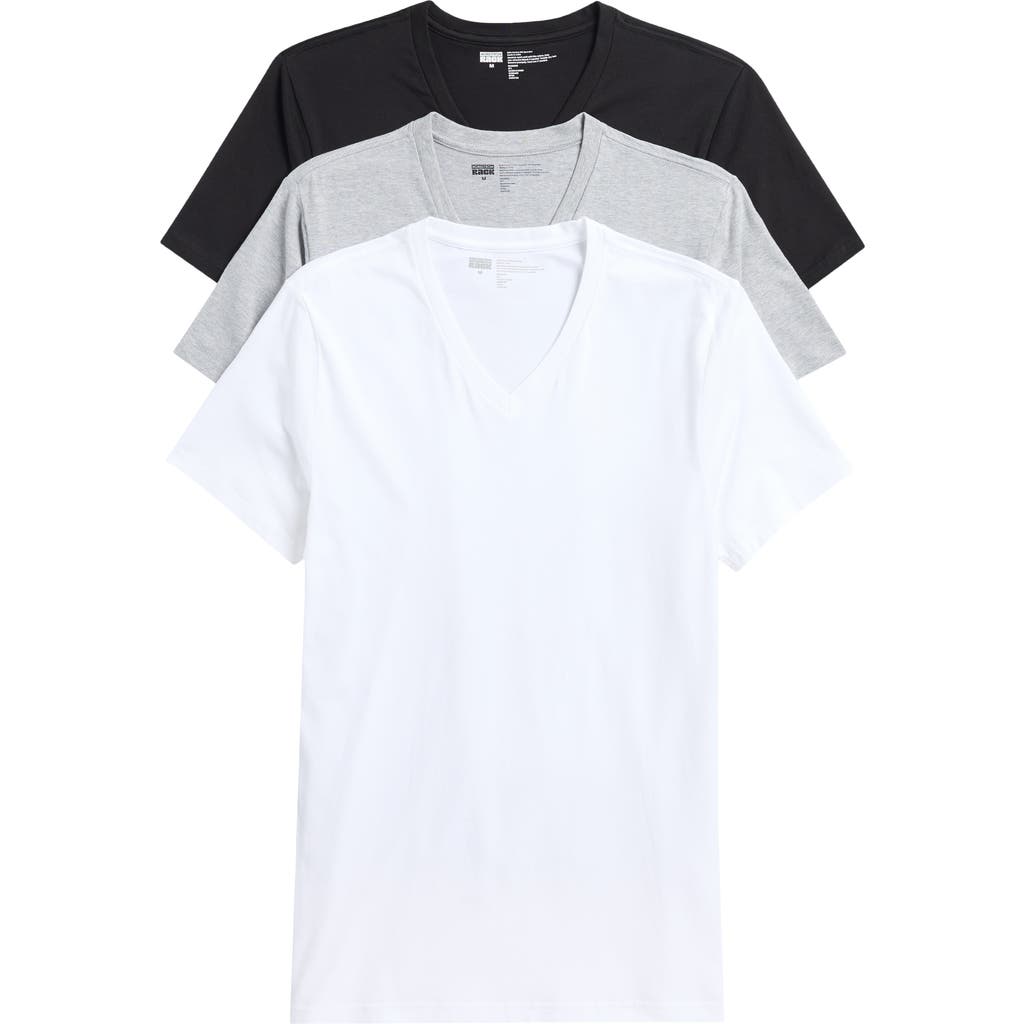 Nordstrom Rack Stretch Cotton Slim Fit 3-pack V-neck Undershirts In White/grey/black
