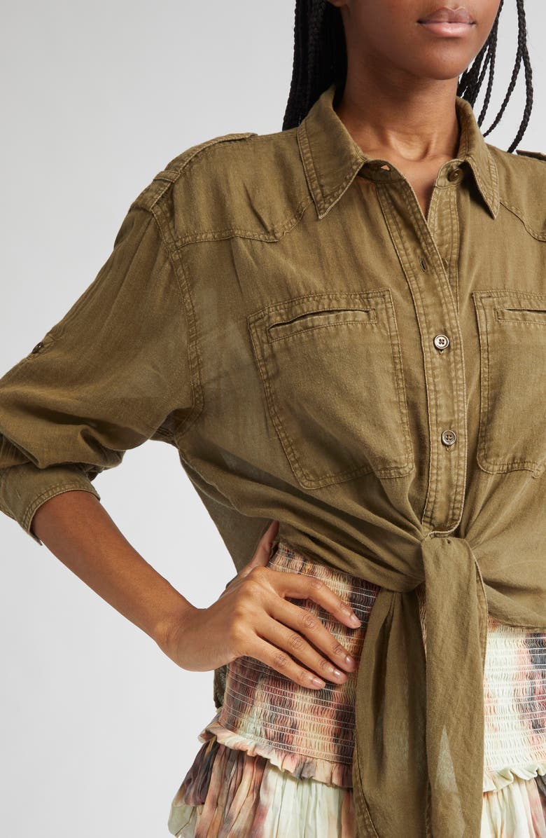 Isabel Marant Étoile Valiane Button-Up Tie Front Top, Alternate, color, Light Khaki