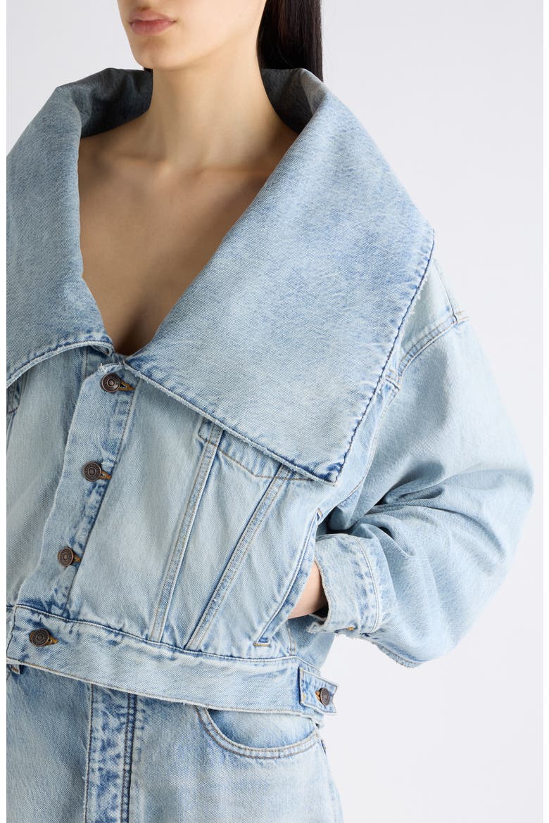 Standing Collar Boxy Denim Jacket, Alternate, color, 4020 BLEACH LIGHT BLUE