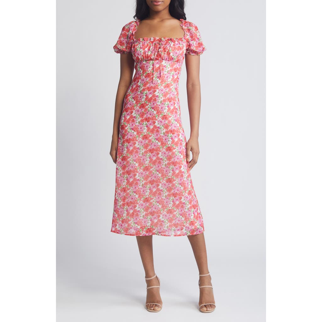 Wayf Felicity Floral Print Midi Dress In Pink