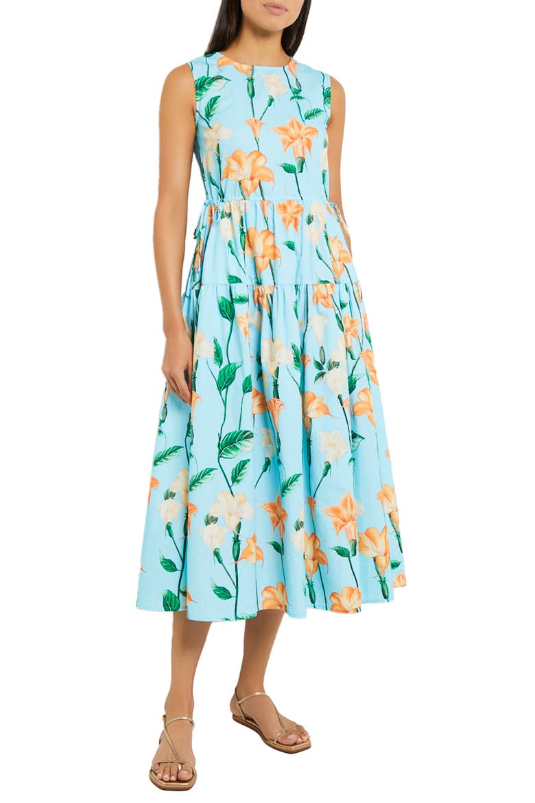 Floral Sleeveless Print Sundress, Alternate, color, CARIBBEAN MIST/PEACH BLOSS/VER