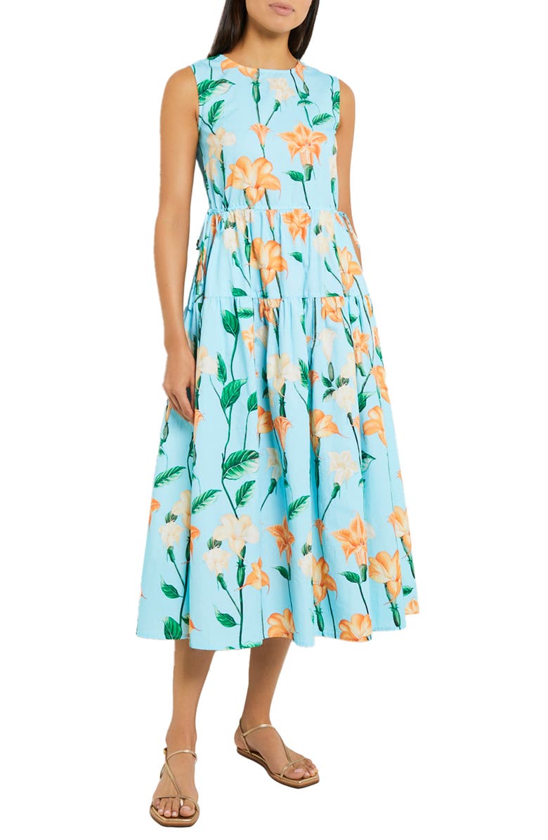 Misook Floral Sleeveless Print Sundress, Alternate, color, Caribbean Mist/Peach Bloss/Ver