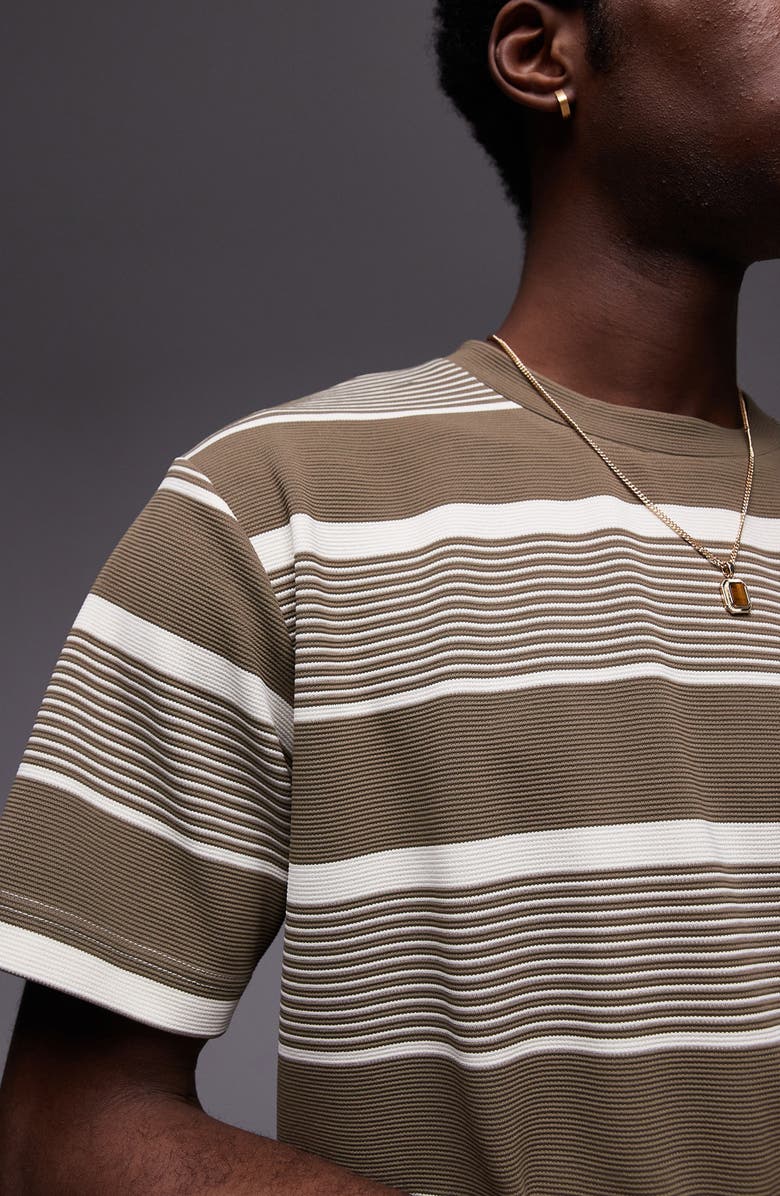 Topman Stripe Oversize Rib T-Shirt, Alternate, color, Khaki