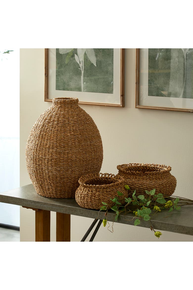 Seagrass Teardrop Vase, Alternate, color, Brown