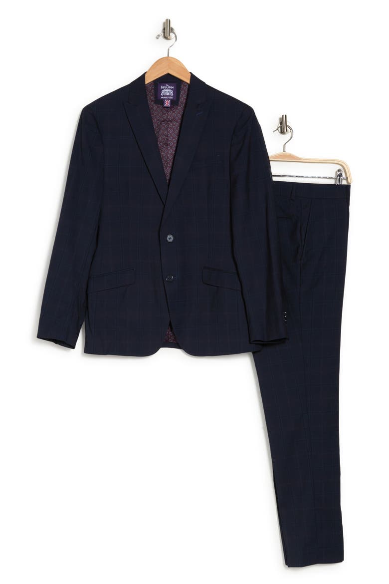Navy Plaid Peak Lapel Suit, Alternate, color, NAVY