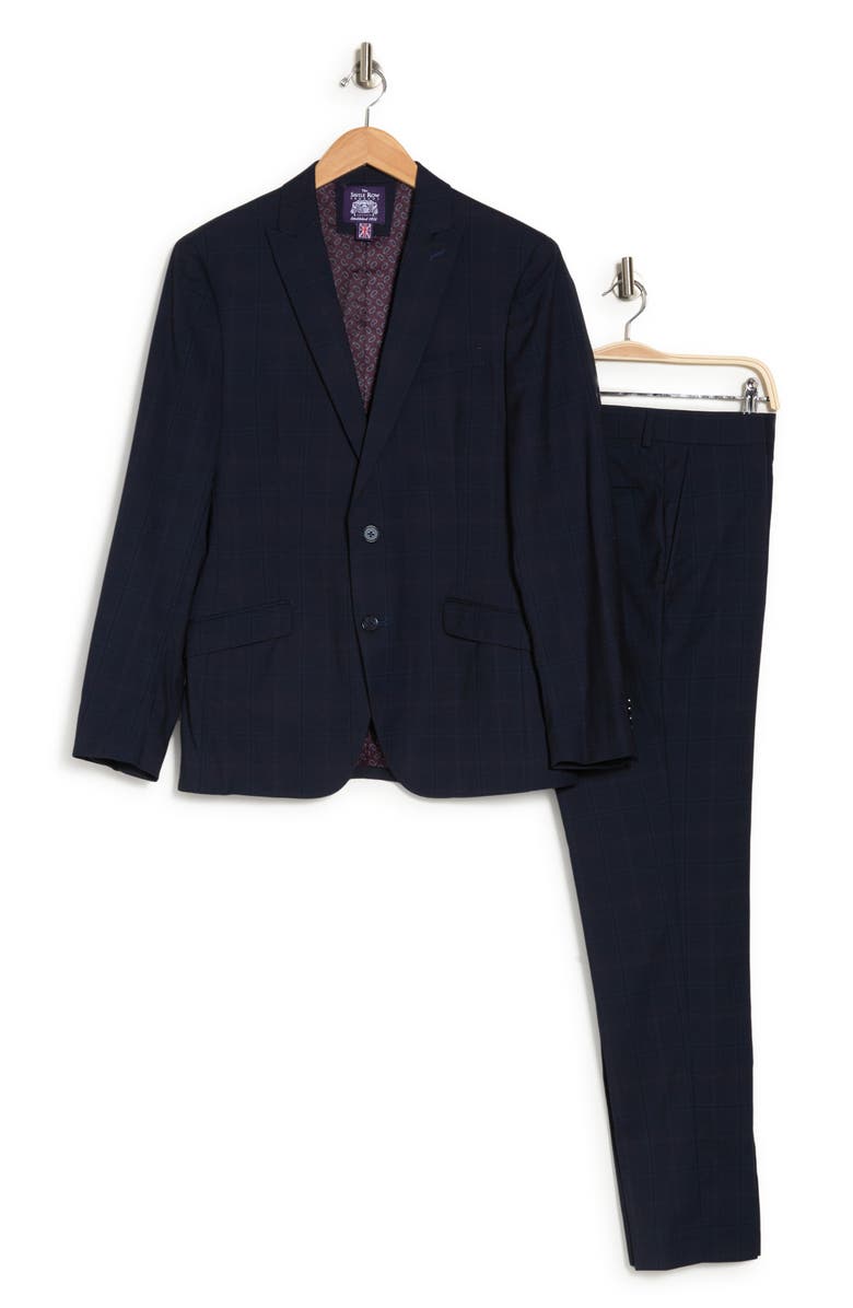 SAVILE ROW CO Navy Plaid Peak Lapel Suit, Alternate, color, Navy