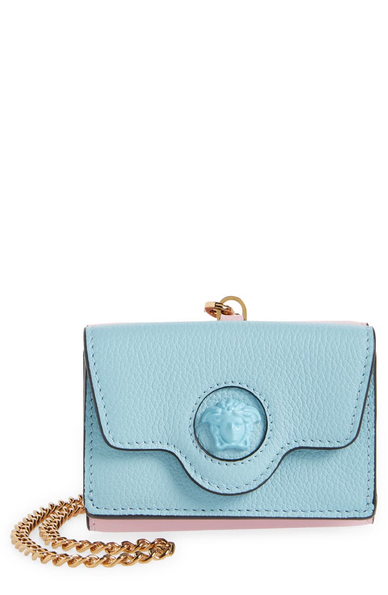Versace Mini La Medusa Leather Wallet on a Chain, Main, color, 