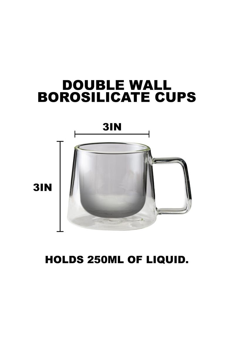 Double Walled Glass Coffee Drink Mug with Handle - 8.5oz - Set of 4, Alternate, color, Clear