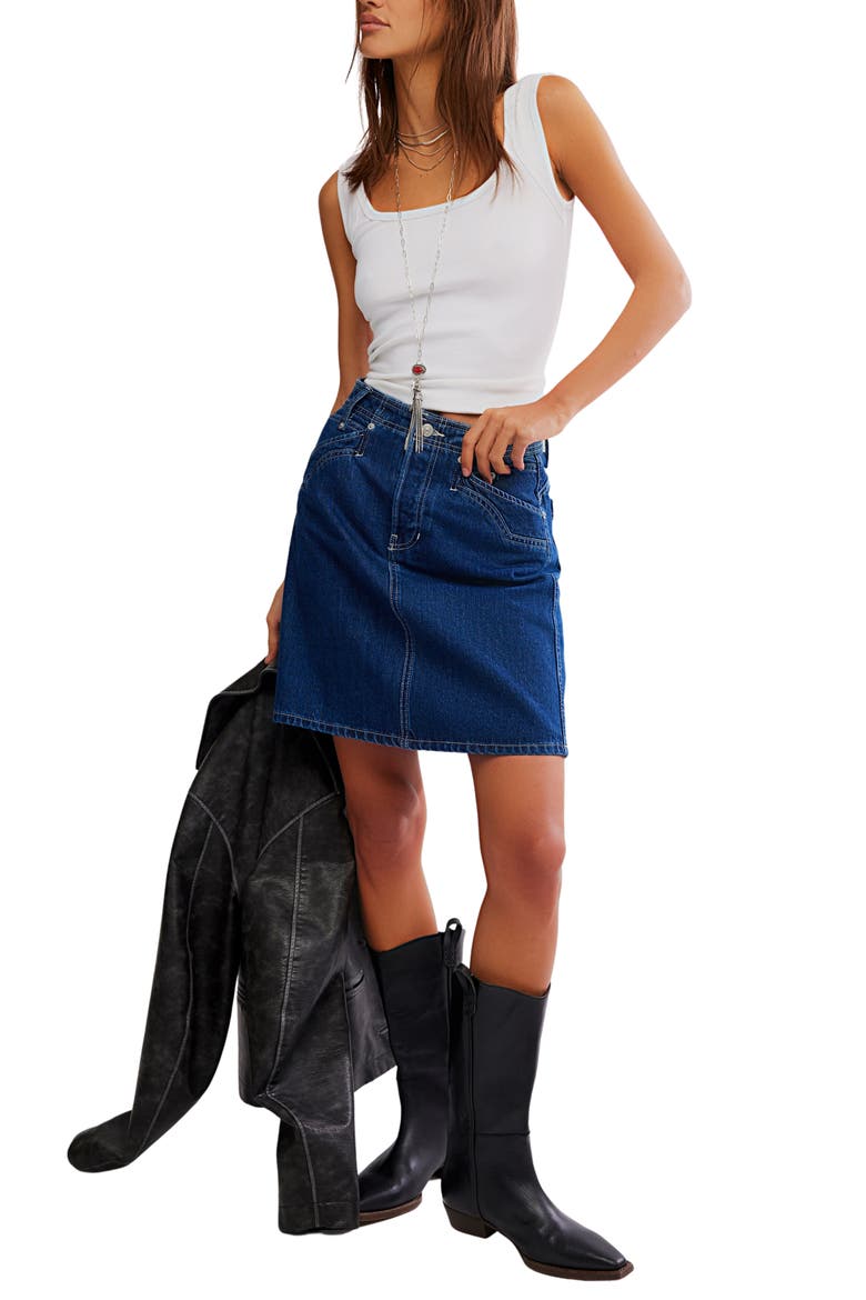 Suzy Western Denim Skirt, Alternate, color, DEEP BLUE CRUSH
