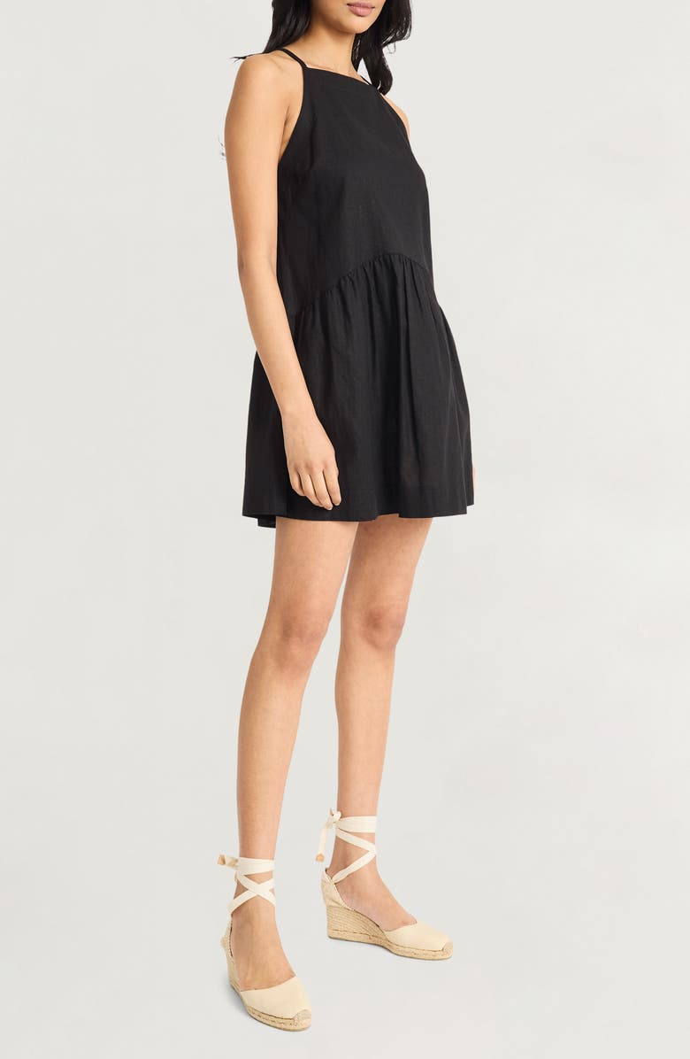 The Good Journey Keyhole Linen Blend Minidress, Alternate, color, Black
