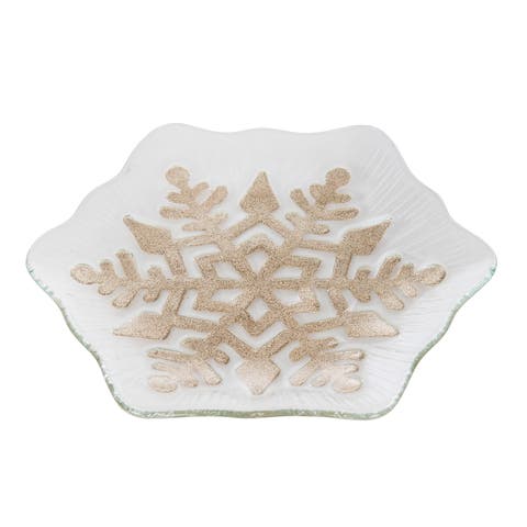 Golden Snowflake Glass Decorative Christmas Plate