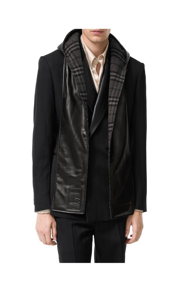 Leather Hooded Scarf, Alternate, color, Black