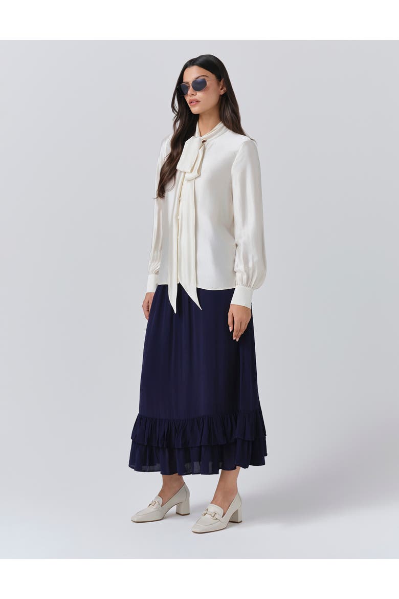 Anna Satin Tie Neck Blouse, Alternate, color, Ivory